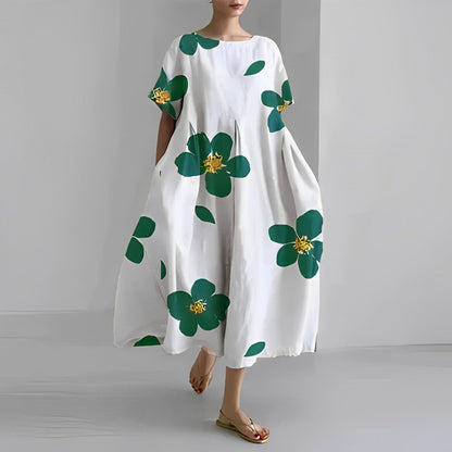 Blomsterprintet midi Fargekjole i myk bomull med lommer til dame