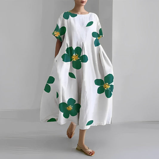 Blomsterprintet midi Fargekjole i myk bomull med lommer til dame